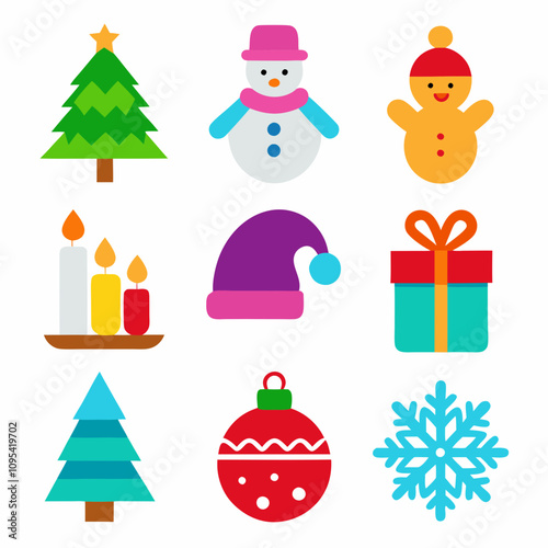 sets of Christmas Holiday winter season colorful icon set on white background