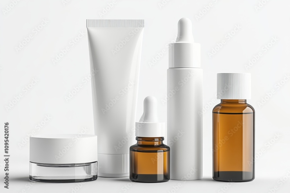 Minimal skincare collection with neutral tones Minimal skincare collection with neutral tones