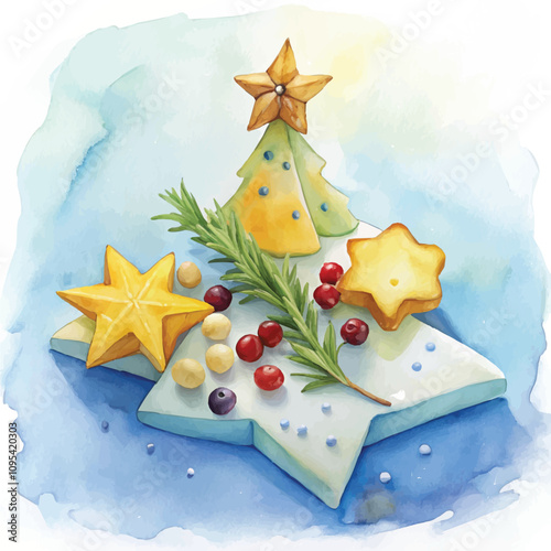 Creative Christmas charcuterie design featuring cheese and seasonal elements