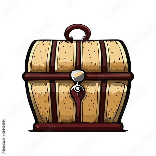 Vintage Wooden Treasure Chest - Cartoon Style Decorative Box Illustration