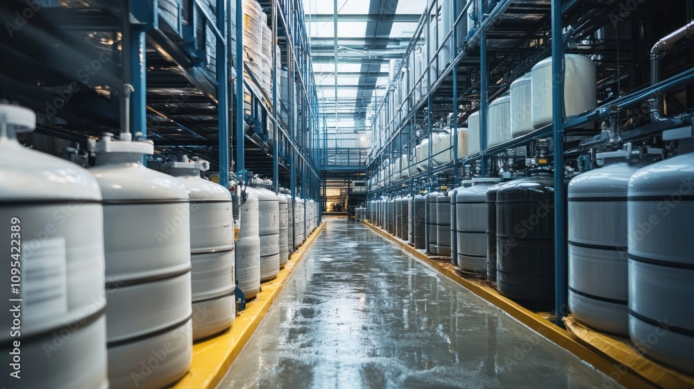 Cryogenic Storage Facility: Rows of Cryo Tanks