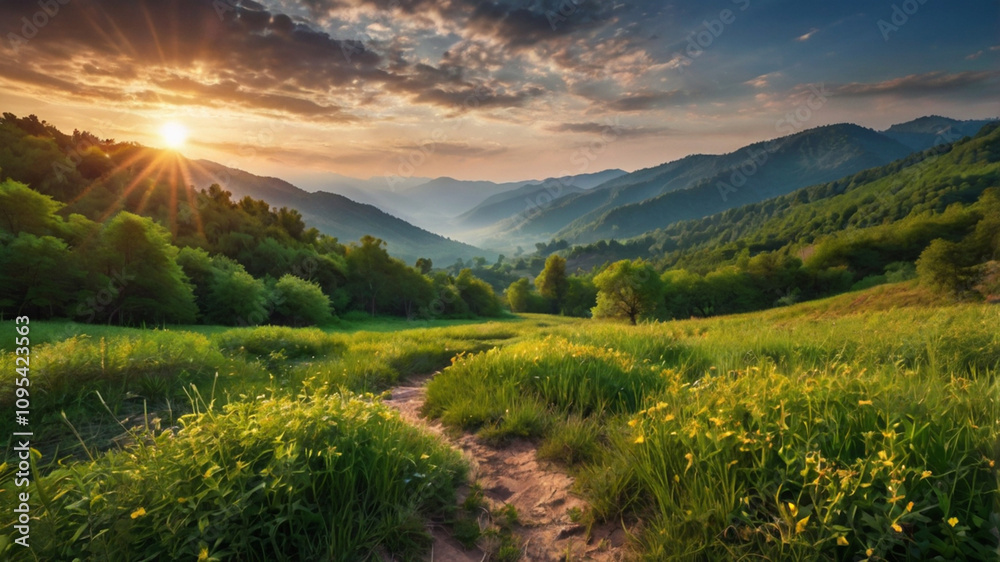 Obraz premium natural sunrise in the mountains background walpaper