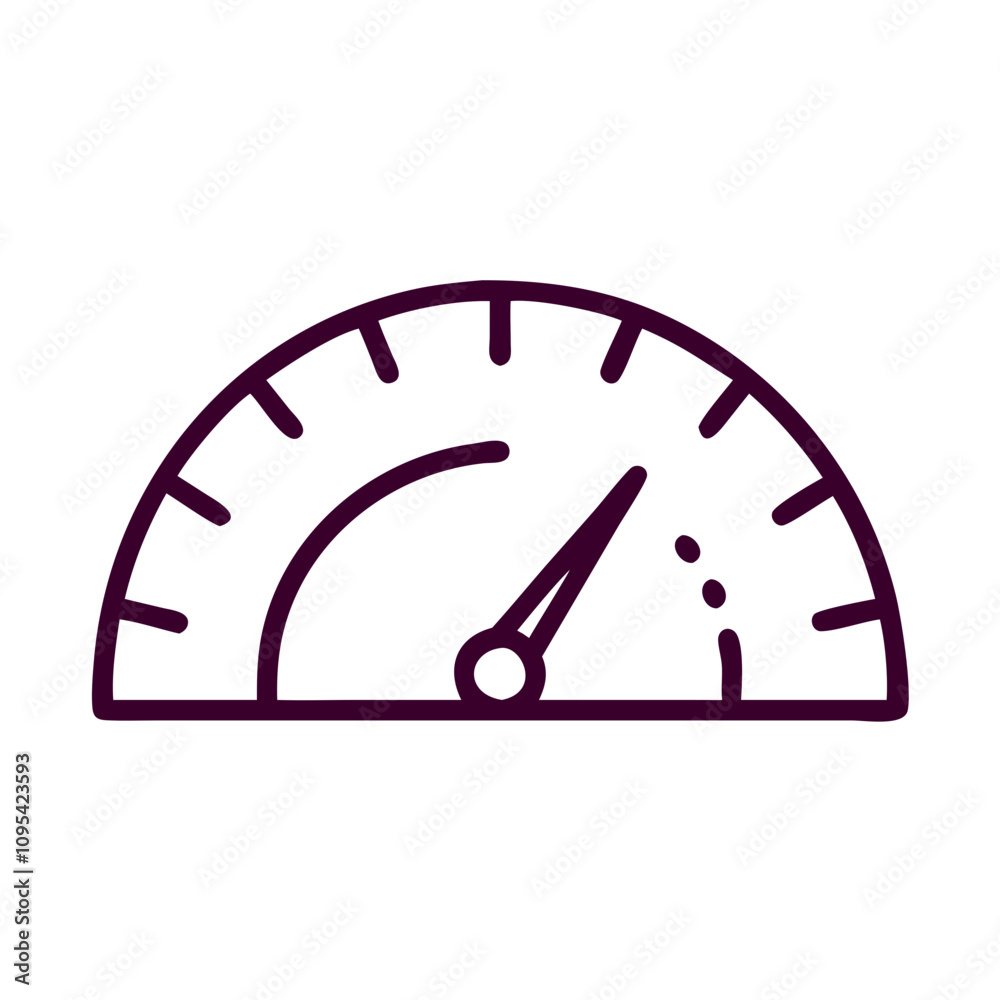 A purple line drawing of a speedometer with a needle pointing to the number 60. Concept of speed and motion, as well as the importance of monitoring one's speed while driving A purple line drawing of a speedometer with a needle pointing to the number 60. Concept of speed and motion, as well as the importance of monitoring one's speed while driving