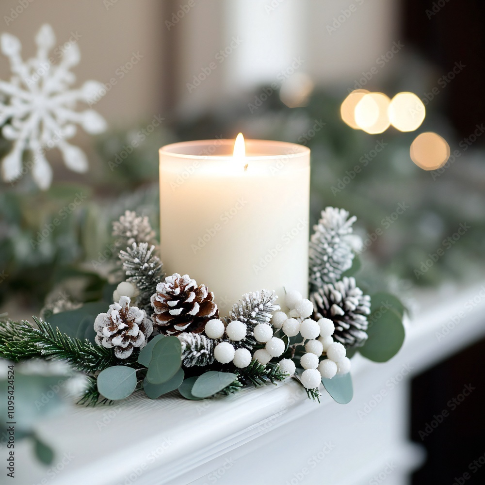Festive Winter Candlelight Scene Cozy Home Decor Christmas Arrangement