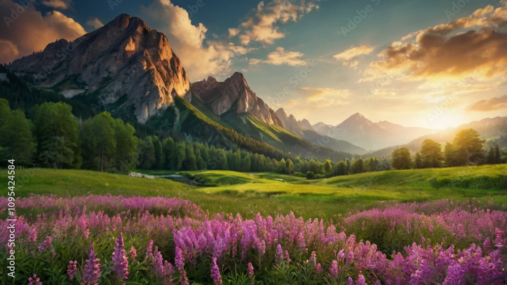 Fototapeta premium natural sunrise in the mountains background walpaper