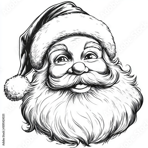 vector comic style sketch of Santa Claus happy face, rough black outlines on white background  