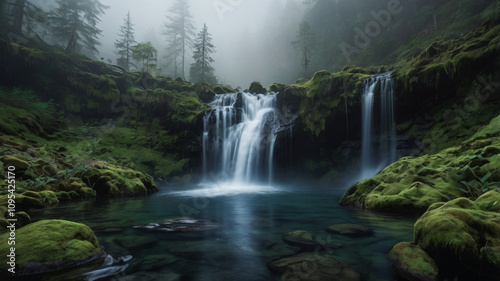 natural waterfall in the forest background wallpaper