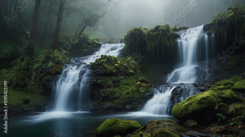 natural waterfall in the forest background wallpaper