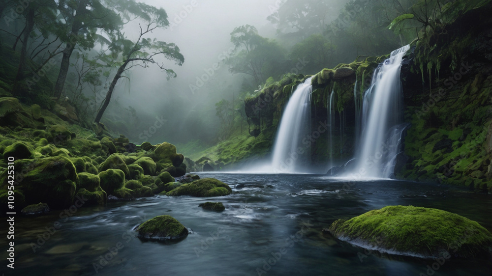 Obraz premium natural waterfall in the forest background wallpaper