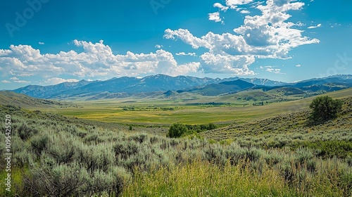 Breathtaking nature landscape with mountains and clouds open valley scenic viewpoint