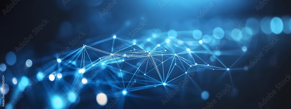 Blue background with geometric patterns and glowing dots, representing digital technology or cyber security in high resolution Blue background with geometric patterns and glowing dots, representing digital technology or cyber security in high resolution