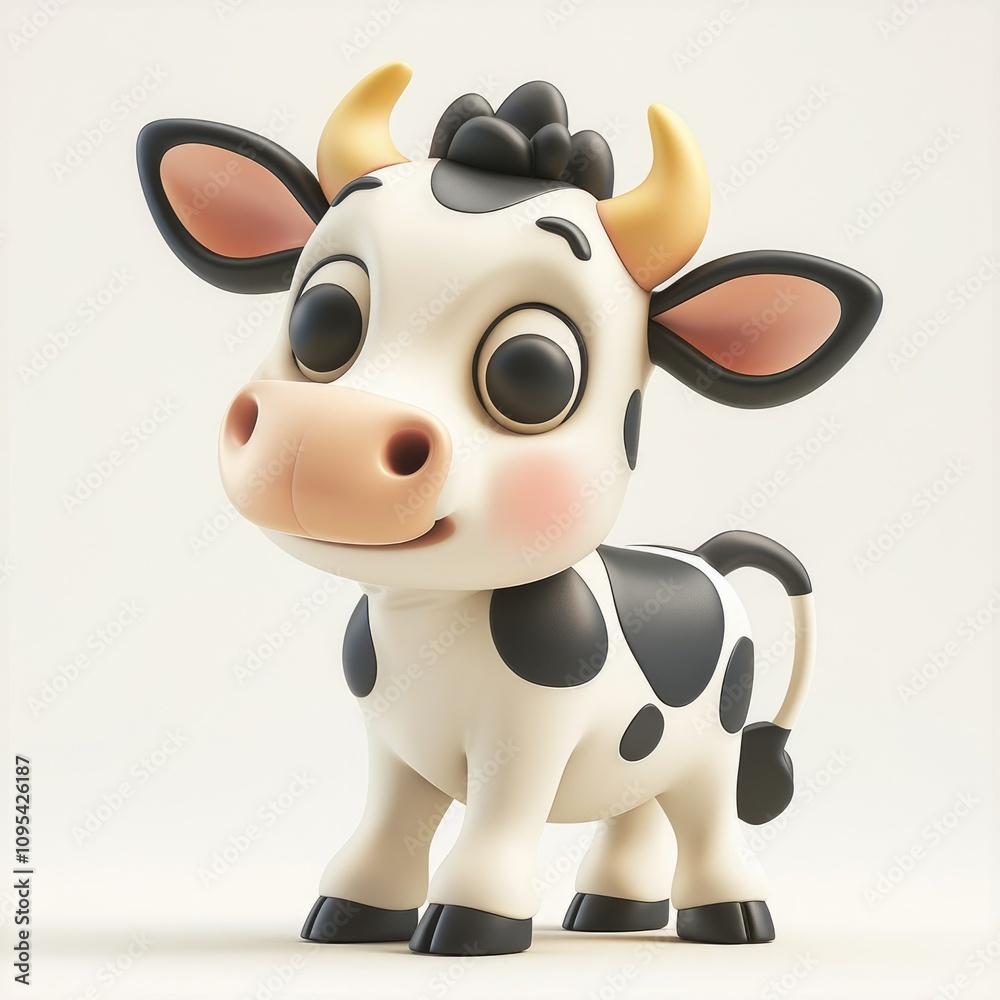 Fototapeta premium 3D cartoon cow illustration on isolated background.
