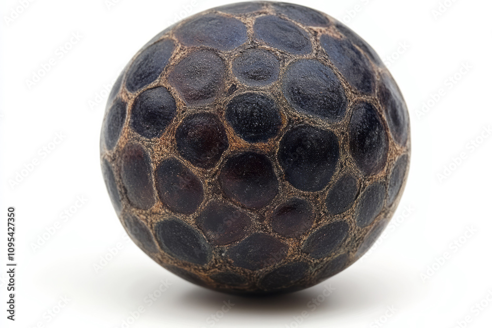 A magnified view of a single pepper berry, with its wrinkled texture and bold black hue, set against a pristine white background, A magnified view of a single pepper berry, with its wrinkled texture and bold black hue, set against a pristine white background,