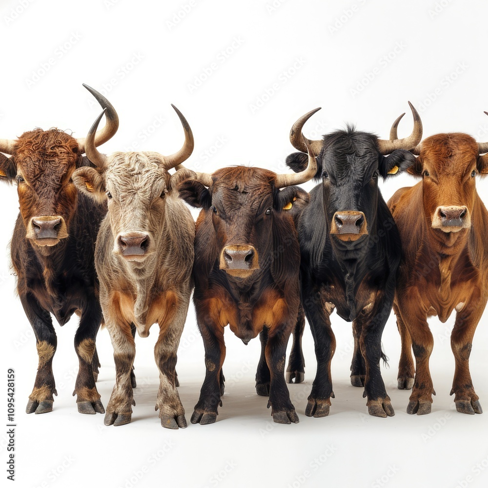 seven bulls isolated on white background seven bulls isolated on white background