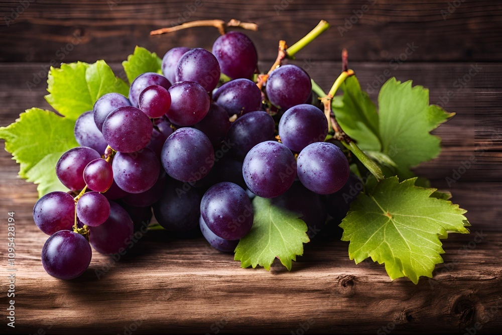 Purple Grapes on a Wooden Table Purple Grapes on a Wooden Table