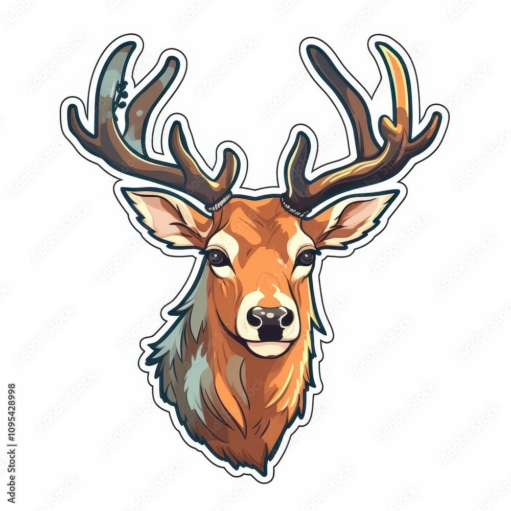 Digital Illustration of a Majestic Deer Sticker Design Digital Illustration of a Majestic Deer Sticker Design