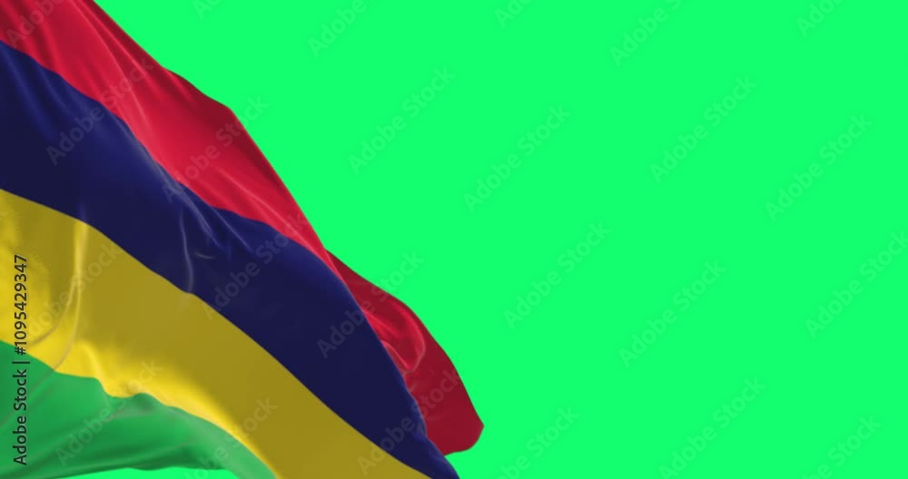 Mauritius national flag waving isolated on green background