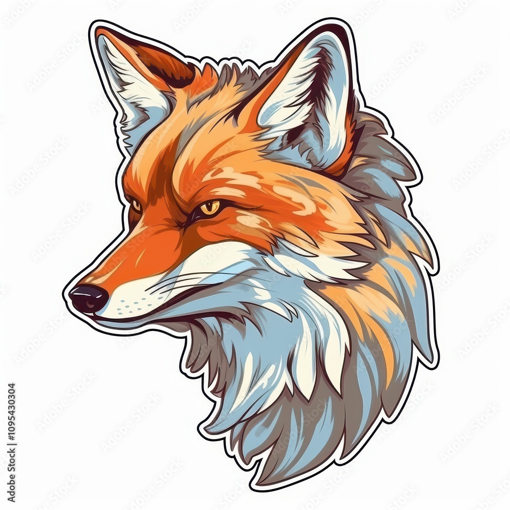 Obraz premium Digital Illustration of a Fierce Fox Head Sticker Design