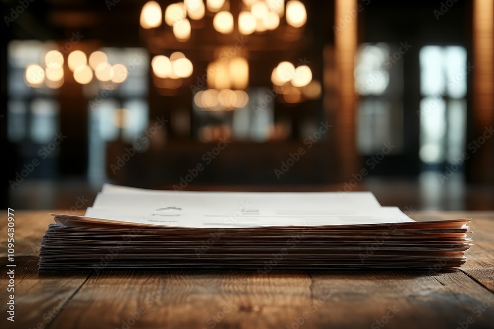 A thick stack of documents lies neatly on a wooden table under soft, warm lighting, creating a serene yet professional atmosphere with a vintage touch. A thick stack of documents lies neatly on a wooden table under soft, warm lighting, creating a serene yet professional atmosphere with a vintage touch.