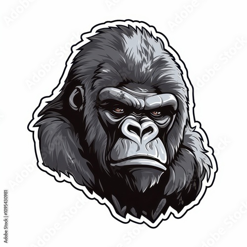 Digital Illustration of a Fierce Gorilla Head Sticker Design photo