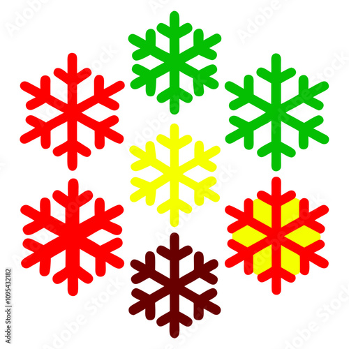 sets of Christmas Snowflake colorful icon set on white background