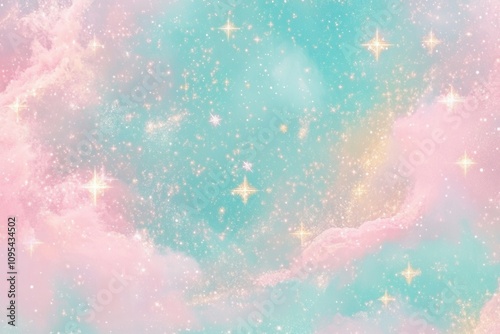 Starry Pastel Sky with Turquoise and Pink Glow Background