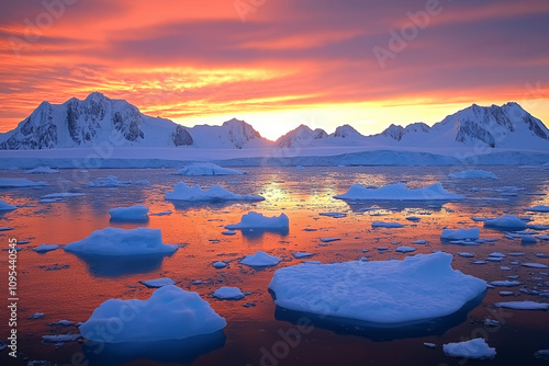 Magischer Sonnenuntergang über schmelzendem Eis im Polargebiet

 photo