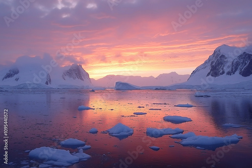 Magischer Sonnenuntergang über schmelzendem Eis im Polargebiet

 photo