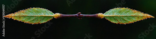 A delicate, symmetrical pattern created by twigs and leaves, balanced on the tip of a branch. photo