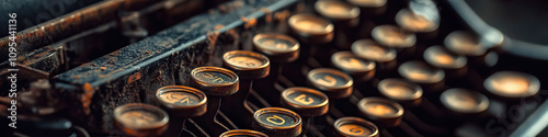 A close-up shot of an antique typewriter, adorned with intricate details and rustic charm. photo