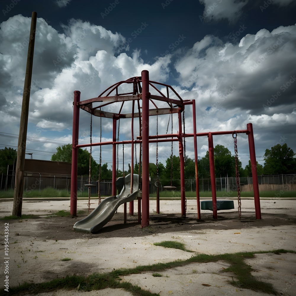 Abandoned Playground Under Storm