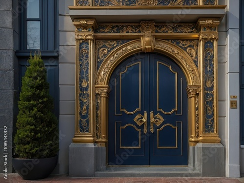 golden elegant majestic gate with blue photo