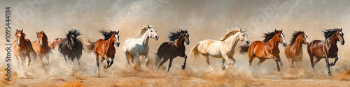 Wild horses thunder across the plains, kicking up dust and leaving a trail of chaos in their wake.
