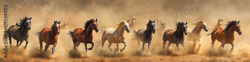 Wild horses thunder across the plains, kicking up dust and leaving a trail of chaos in their wake.