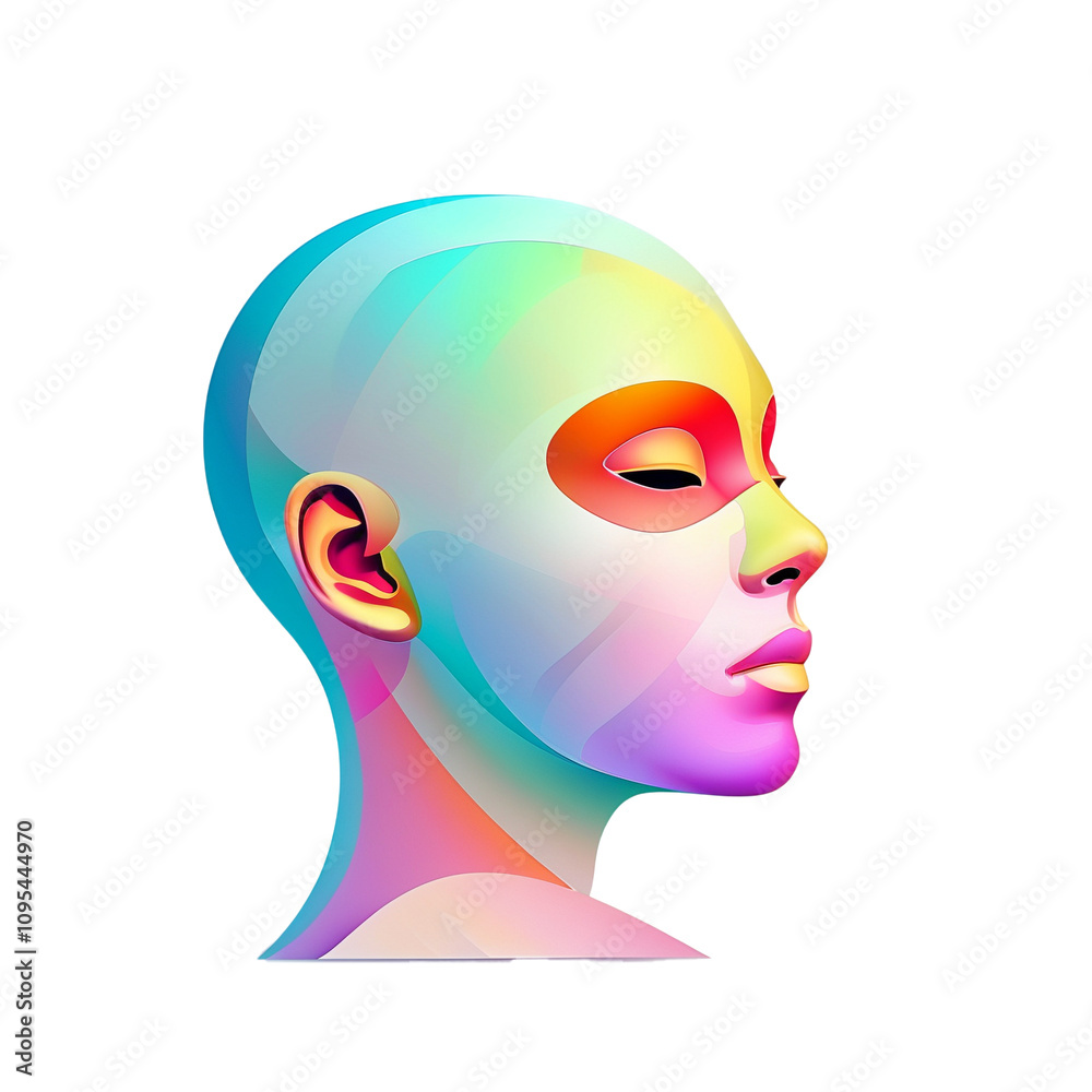 Obraz premium Vibrant profile of a futuristic humanoid figure with abstract color patterns