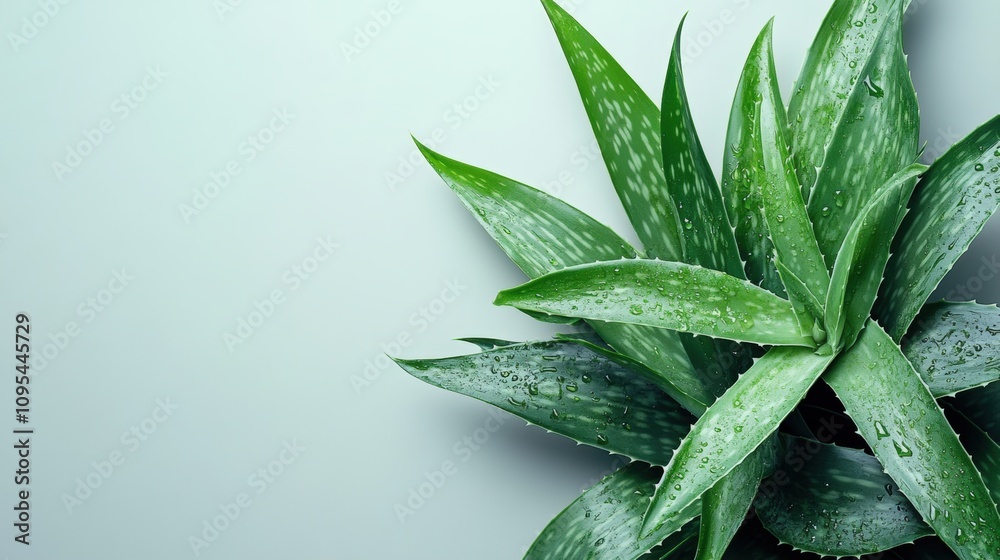 Fototapeta premium Close-up of aloe vera plant with water droplets on green leaves