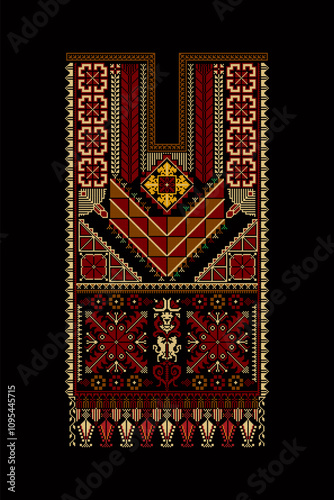 Embroidery vector Tatreez template , Palestinian fashion neck ornament