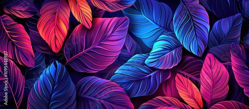 Vibrant neon leaves background.
