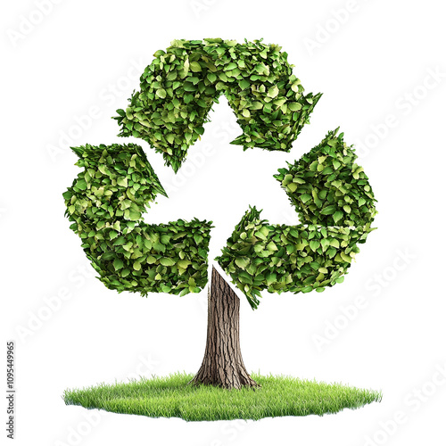 tree with recycling symbol out of leaves on transparent background