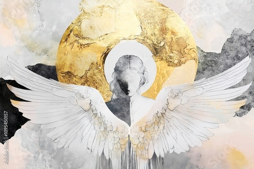 Duality concept. Angel with light and dark side. Spirituality concept.