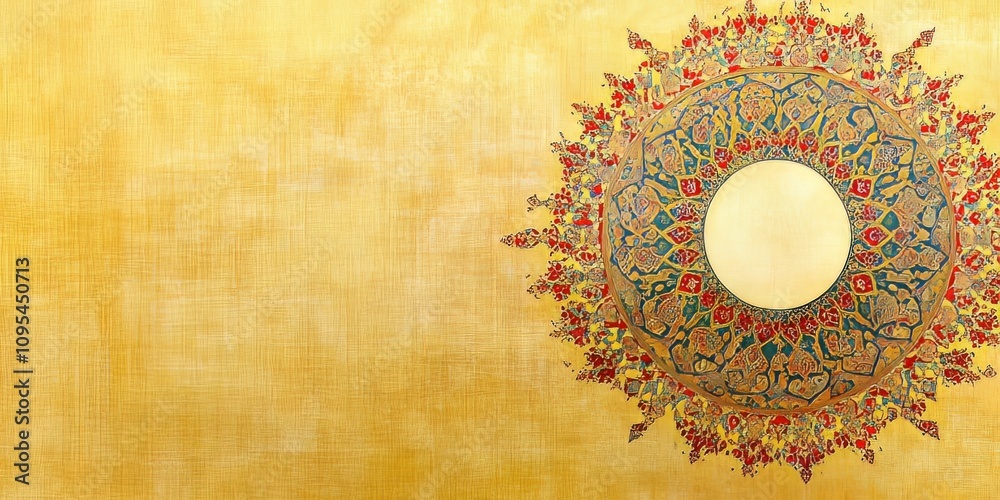 Yellow background with Ottoman mandala geometric elements empty center Yellow background with Ottoman mandala geometric elements empty center