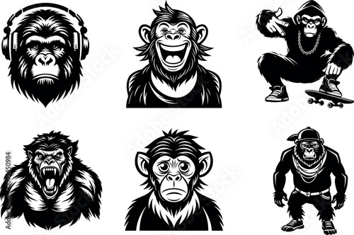 Wildlife Animal  Apes Silhouette Set01