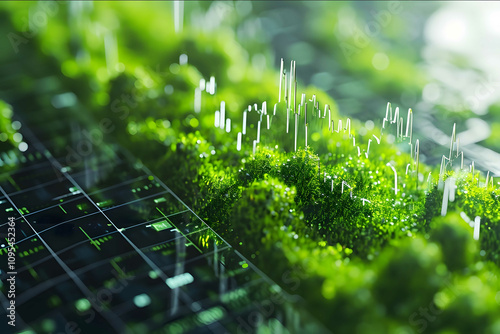 detailed closeup of a isolated 3d glassy chart render depth of field green white bacgkround mossy texture photo