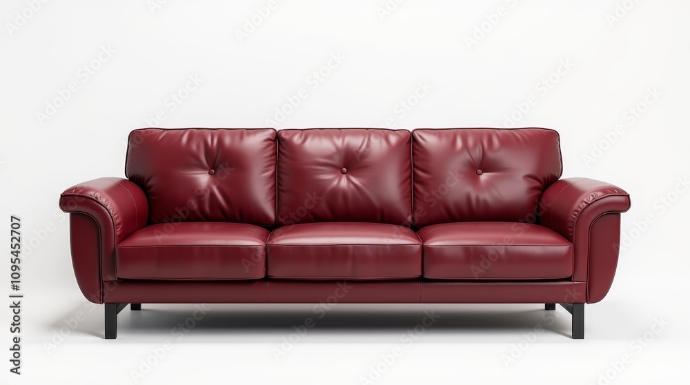 Fototapeta premium White Leather Three-Person Curved Sofa with Pull-Point Design