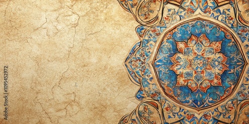 Geometric Ottomanstyle mandala on sandy background  ar 168 photo