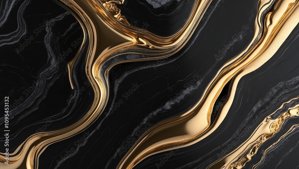 Elegant Black and Gold Swirl Abstract Art