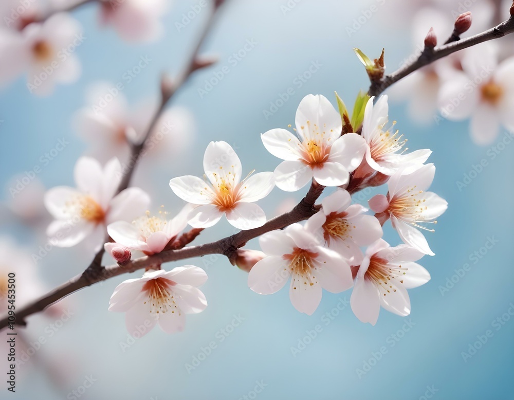 Beautiful floral spring abstract background of nature. Branches of blossoming apricot macro with soft focus on gentle light blue sky background. For easter and spring greeting cards with copy space Beautiful floral spring abstract background of nature. Branches of blossoming apricot macro with soft focus on gentle light blue sky background. For easter and spring greeting cards with copy space