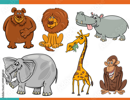 funny cartoon wild animals comic characters set