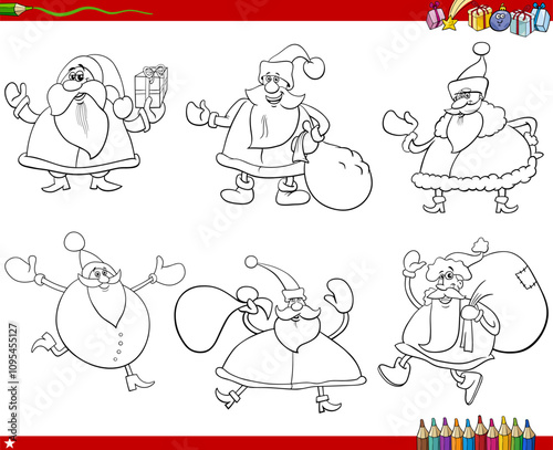 cartoon Santa Clauses on Christmas time coloring page