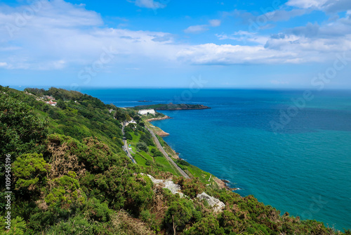 Scenic Coastal View with Green Hills and Ocean Horizon